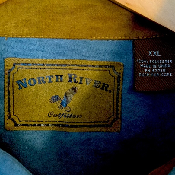North River Outfitters Mens XXL Faux Suede Long Sleeved Shirt Slate Blue / Brown - Picture 2 of 7